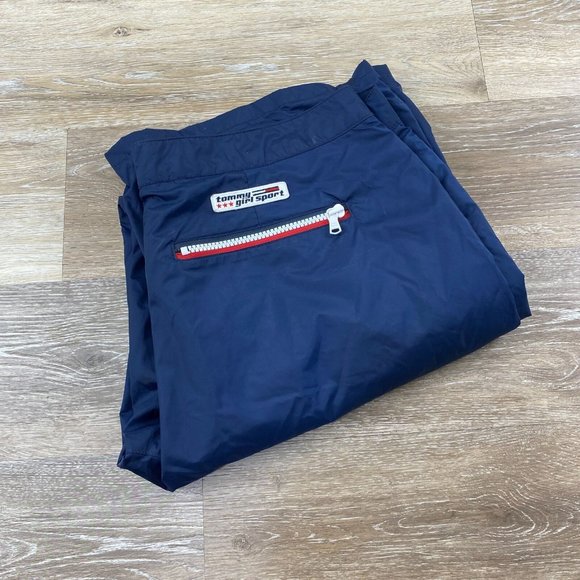 TOMMY HILFIGER Wide Leg Mid Rise Blue Wind Breaker Track Pants Women's Size 13 - Picture 1 of 12